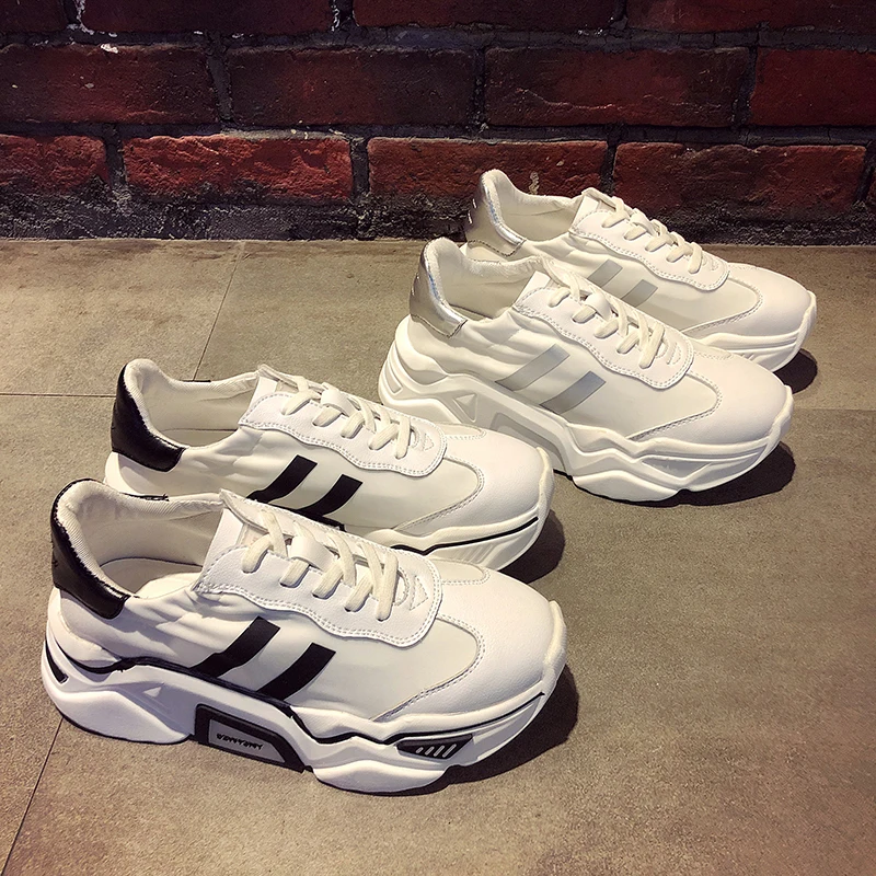 Новинка 2019 года Брендовые женские кроссовки белые не сужающиеся книзу женская