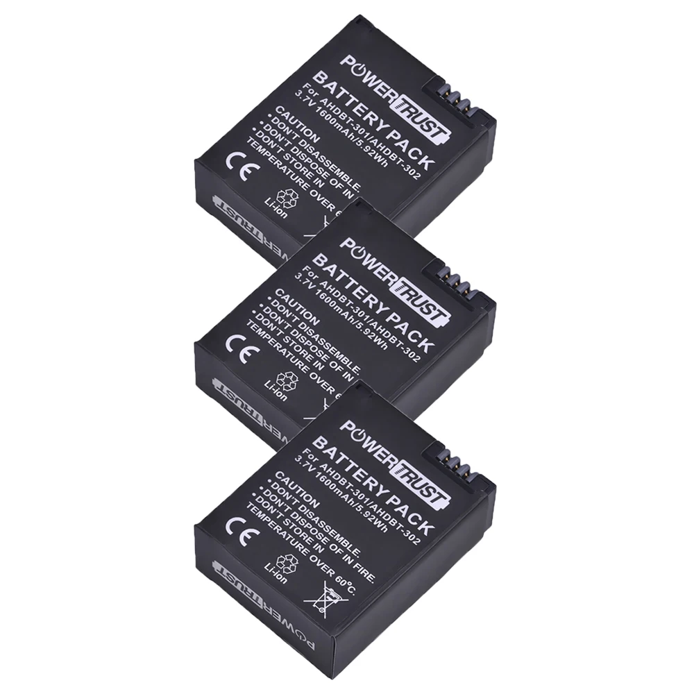 

3pcs 1600mAh AHDBT-301 Li-ion Battery AHDBT 301 AHDBT301 for GoPro HD HERO3/3+ and GoPro AHDBT-201/AHDBT-301/AHDBT-302