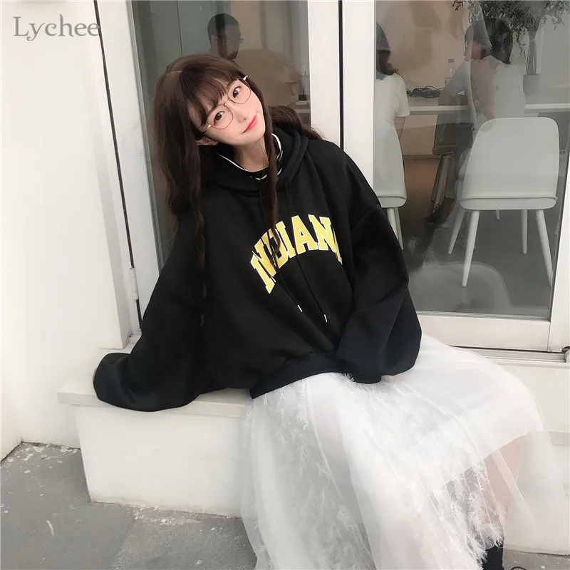 Личи Harajuku поддельные две части Письмо печати толстовка с длинным рукавом осень
