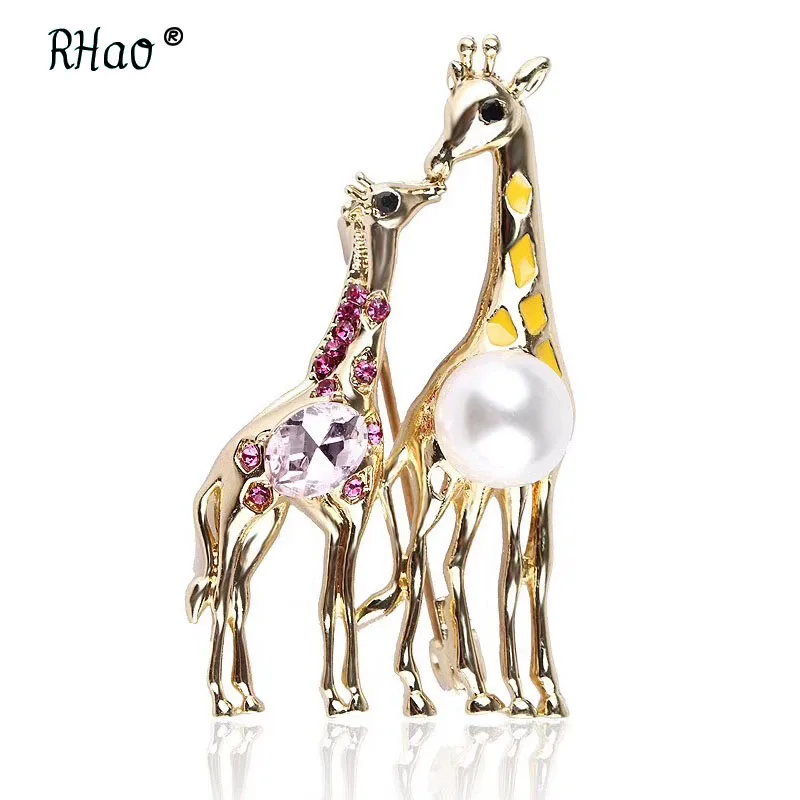 Женская и мужская брошь с жирафом RHao эмалированная розовая для мамы детей |