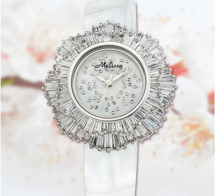 White Преувеличенные дизайнерские часы MELISSA с цветочным принтом, роскошные женские наручные часы с кристаллами, японские кварцевые часы, женские часы Montre MP513A - Цвет: White