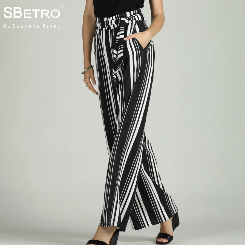 SBetro от Suzanne Betro широкие брюки для женщин полосатый пояс деталь эластичная талия