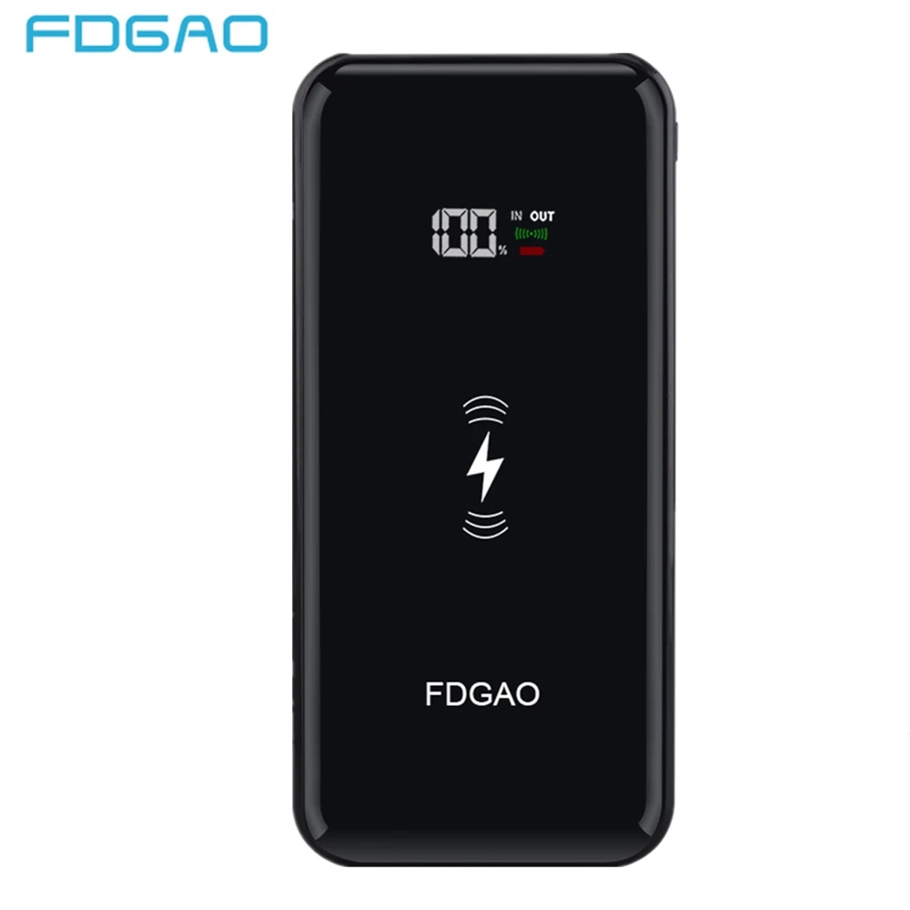 FDGAO 20000 мАч QI Беспроводное зарядное устройство 2 USB внешний аккумулятор для iPhone XS Max