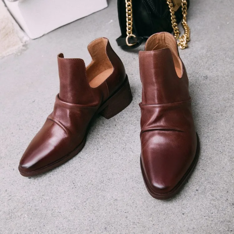 Женские ботильоны из мягкой коровьей кожи MLJUESE коричневые с острым носком на