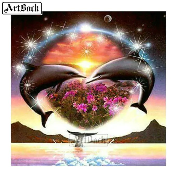 

5d diy diamond painting dolphin heart picture full square 3d rhinestone diamond embroidery mosaic home decoration FI20