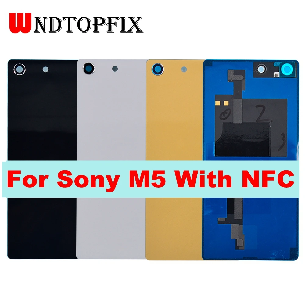 

For Sony Xperia M5 E5603 E5633 Back Battery Cover Glass Rear Door Case With NFC Connector +Sticker For Sony M5 Battery Cover