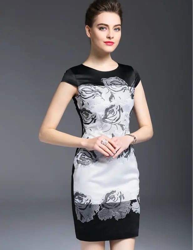 Women dress vintage flower embroidery patchwork OL office ladies dresses C3716 | Женская одежда