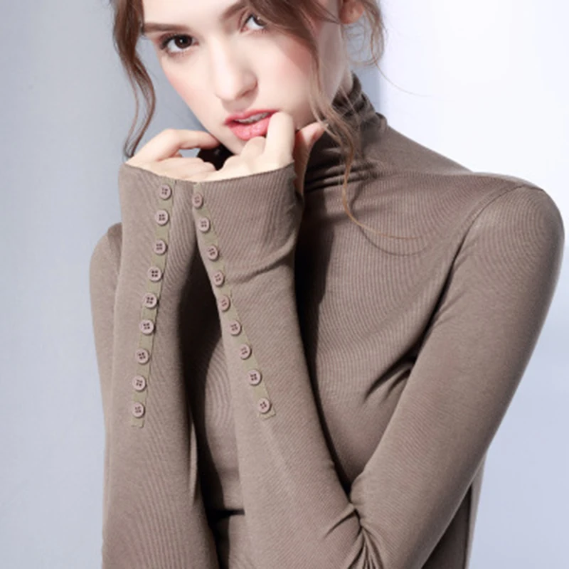 Женский топ марлевая Водолазка с длинным рукавом Универсальная футболка черного