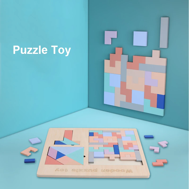 New Wooden Puzzle Toy For Children 3 In 1 Tetris Tangram T-word Early Educational Toys Brain-Teaser Gifts | Игрушки и хобби