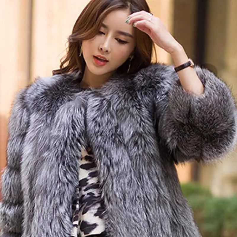 fox faux fur coat Элегантная шуба из искусственного лисьего меха, женские брендовые дизайнерские зимние куртки, пальто, Толстая теплая куртка из искусственного лисьего меха, мохнатая длинная верхняя одежда - Цвет: fox faux fur coat