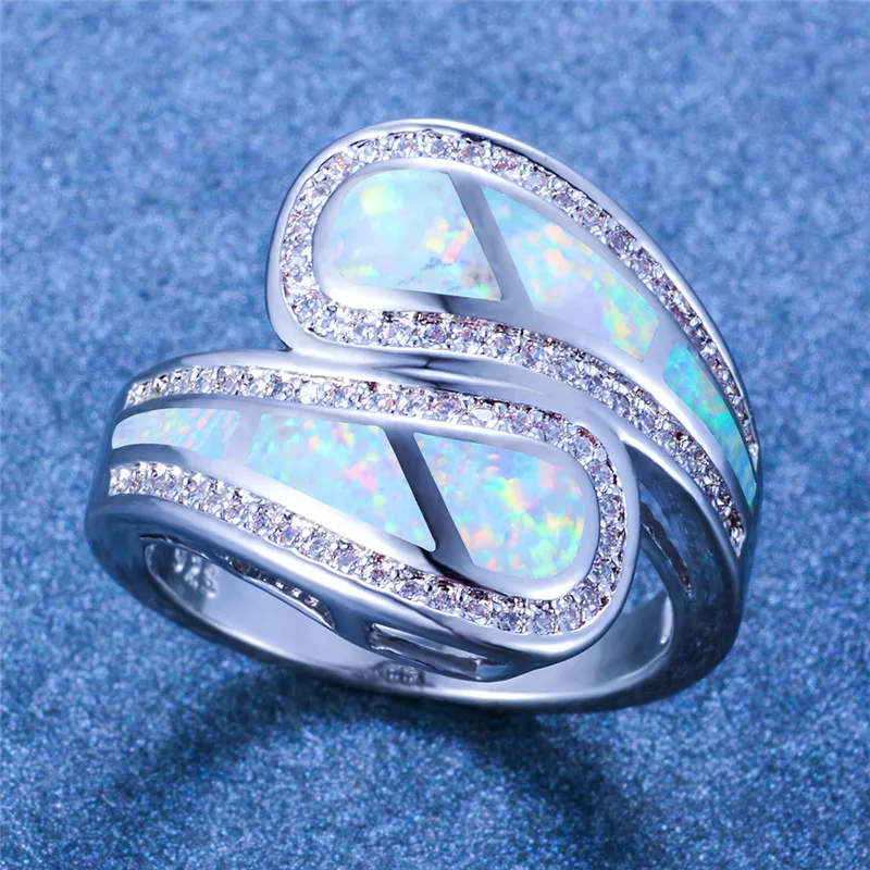 Роскошное женское кольцо с белым и голубым огненным опалом, уникальное 925 пробы Серебряное обручальное кольцо, кольца для помолвки для женщин