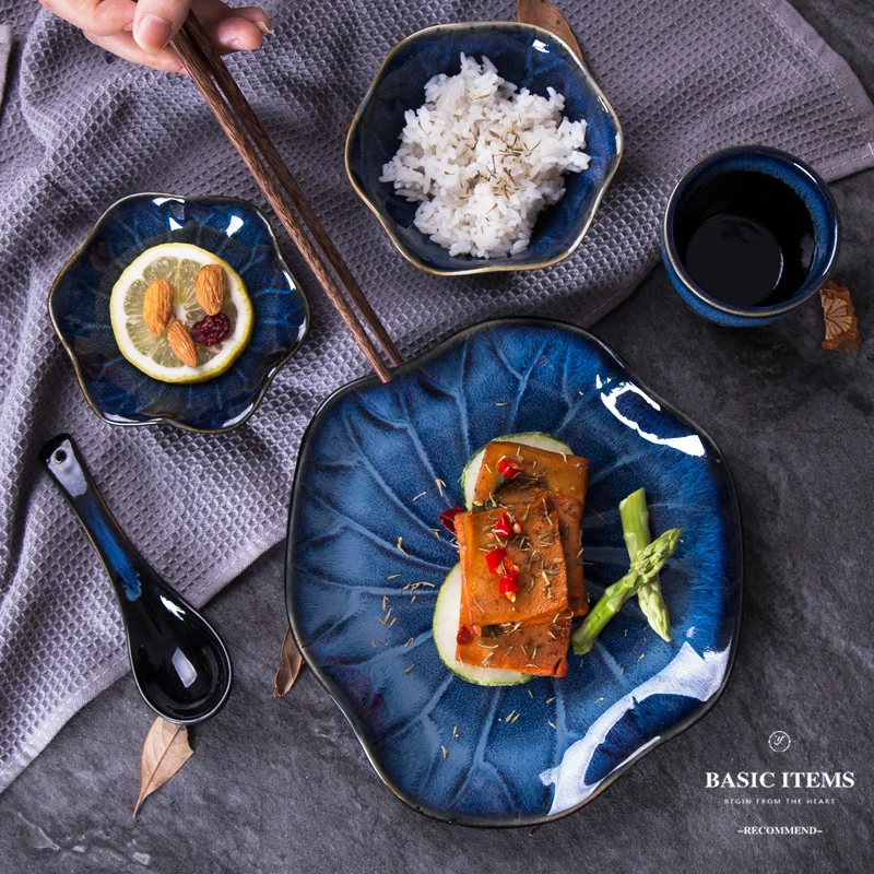 

Ceramic Dinnerware Set Japanese Dinner Plates Food Soup Bowl Spoon and Cups Under Glazed Dish Home Tableware Sets