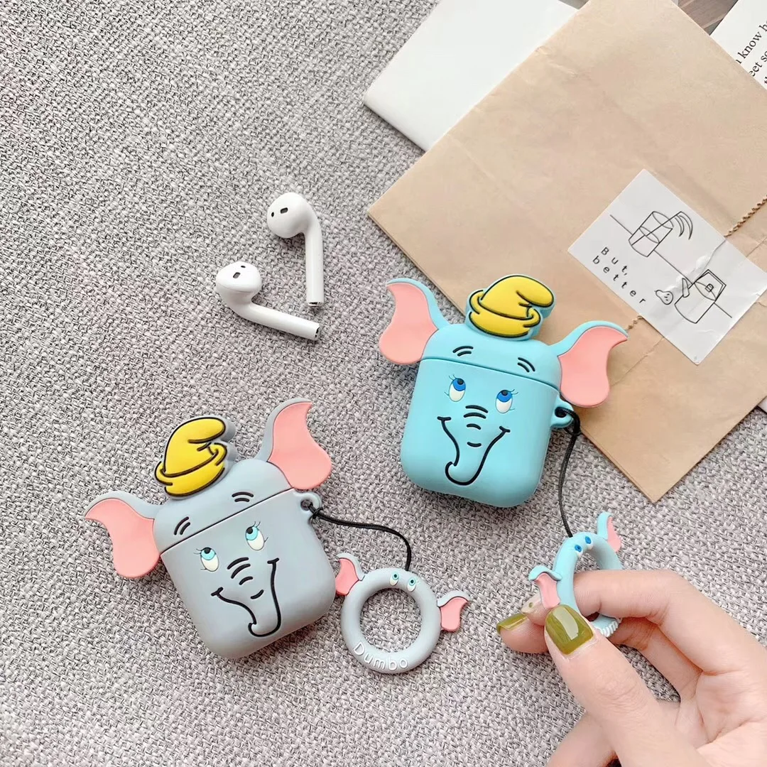 Cute 3D Dumbo Flying Elephant Silicone Wireless Earphone case For Apple AirPods Box Headset Fundas Lanyard DOLL for box |