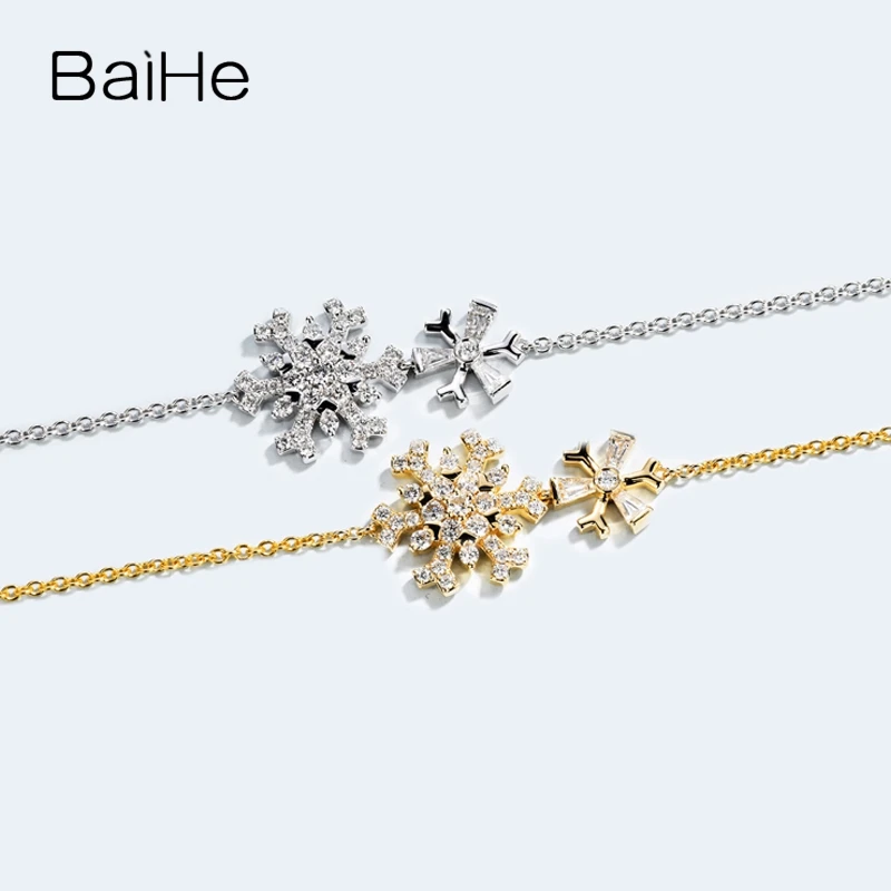 BAIHE одноцветное 14 К желтого золота 0.66ct Certified H/SI из натуральной Алмаз Свадебные для женщин Офис/Карьера ювелирные украшения браслет