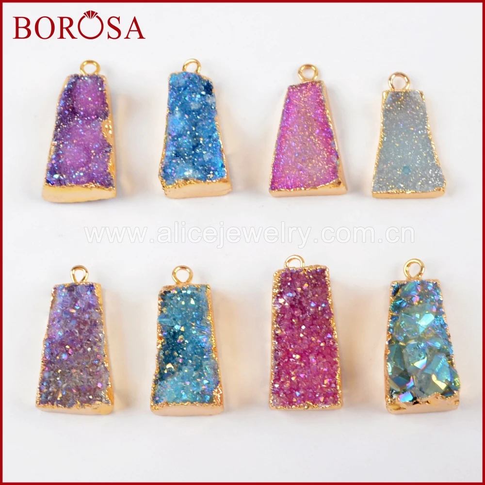BOROSA 10 шт. золотого цвета трапециевидные радужные титановые АБ друзы подвески