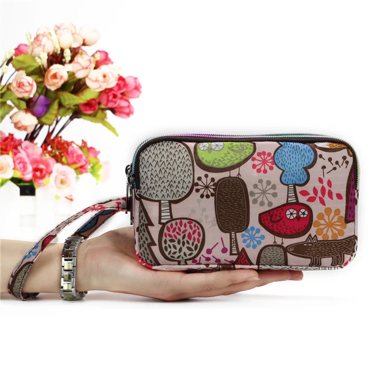 8 National printing Cute Style 3 Layer Women's Wallets Female Party Handbag Credit Card Holder Zipper Purse Clutch Phone Bag - Цвет: 8