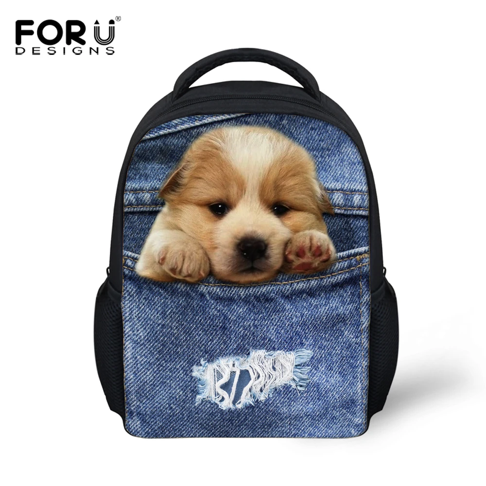 FORUDESIGNS/джинсовые детские школьные сумки с объемным изображением собаки кота
