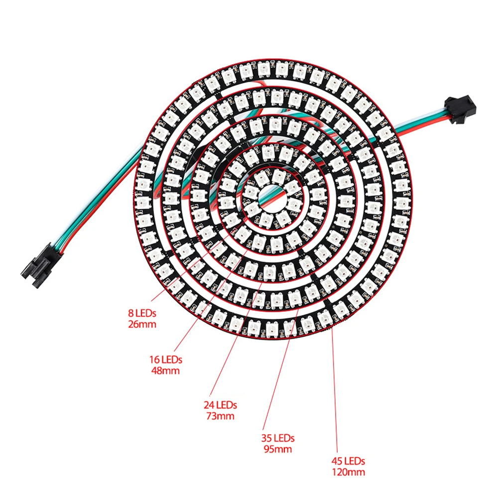 Светодиодный модуль WS2812B с индивидуальным адресуемым пиксельным кольцом 1 8 16 24 35