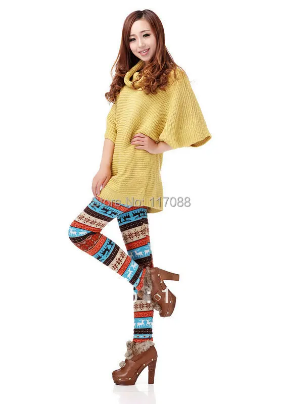 Женские разноцветные леггинсы ML7568 хлопковые двухслойные вязаные | Женская