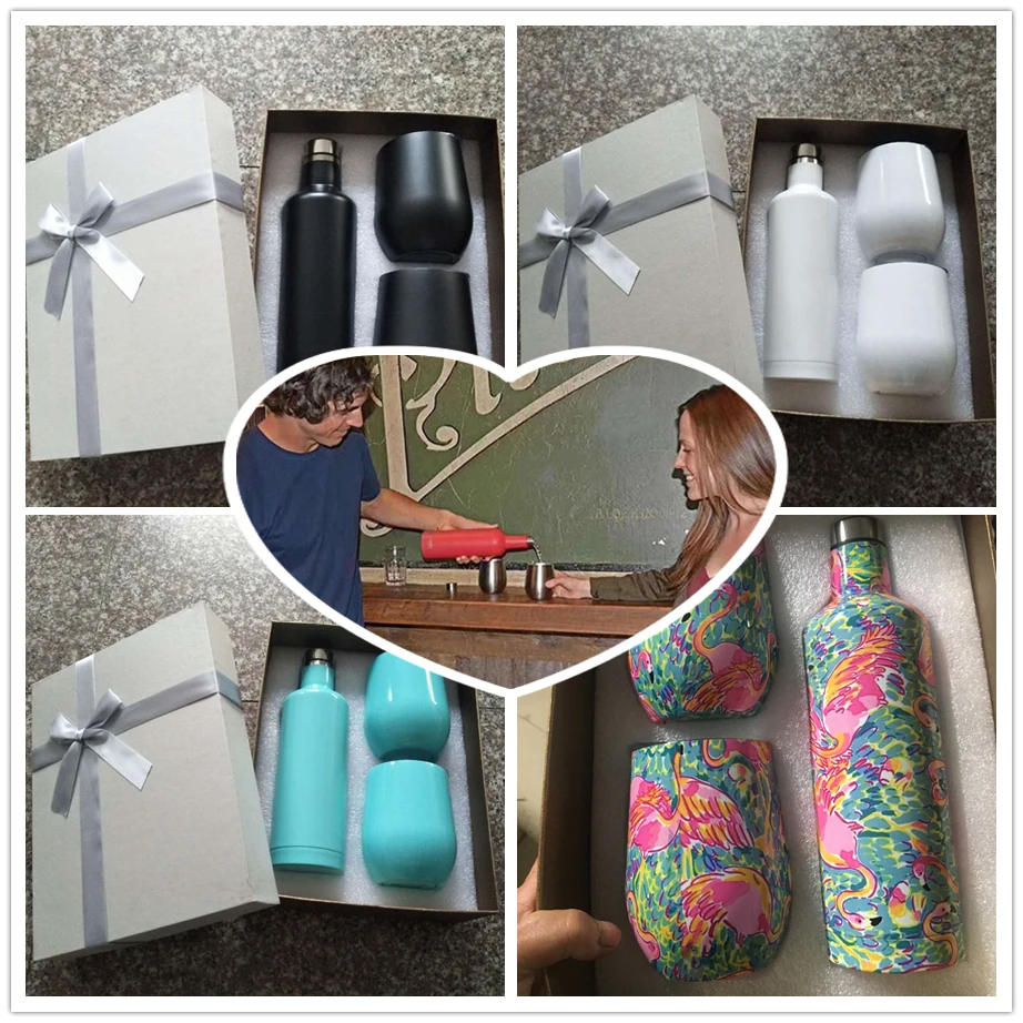 10 компл./лот Подарочная коробка 2*12oz чашки бокалы для вина + 1*500 мл бутылка из