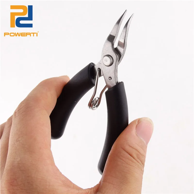 Мини плоскогубцы POWERTI с изогнутым носом инструменты для навязывания игла черные