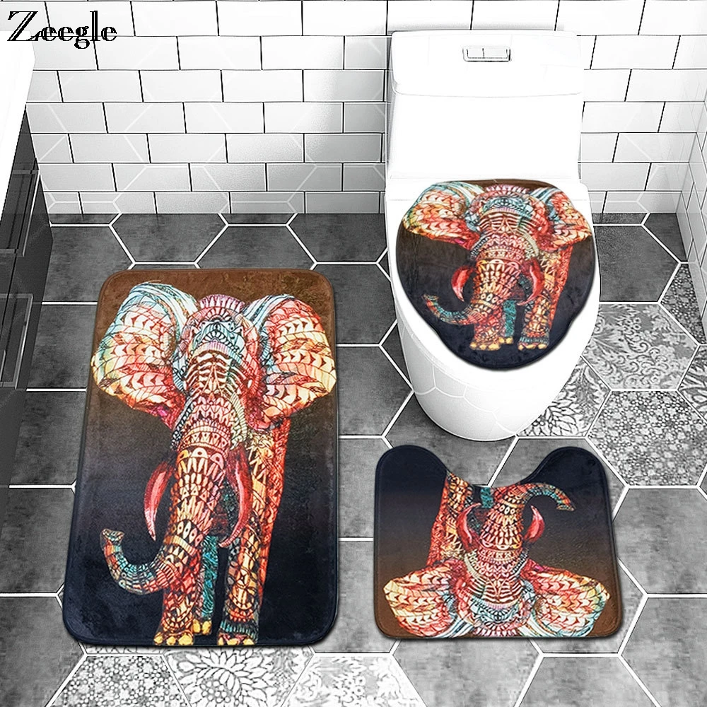 

Zeegle 3PCS Bathroom Carpet Toilet Seat Cover Set Absorbent Non-Slip Bathroom Rug Bath Mat Set Mat Flannel Floor Mats Shower Mat