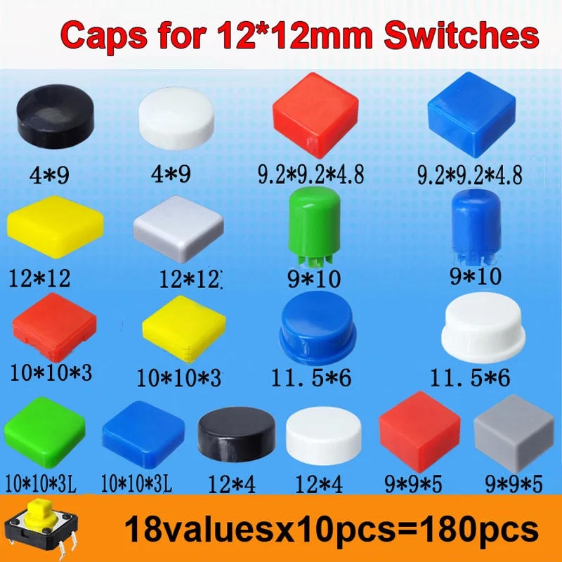 18valuesx10 шт = 180 колпачки для 12*12 мм 12x12 Тактильный кнопочный переключатель|cap button