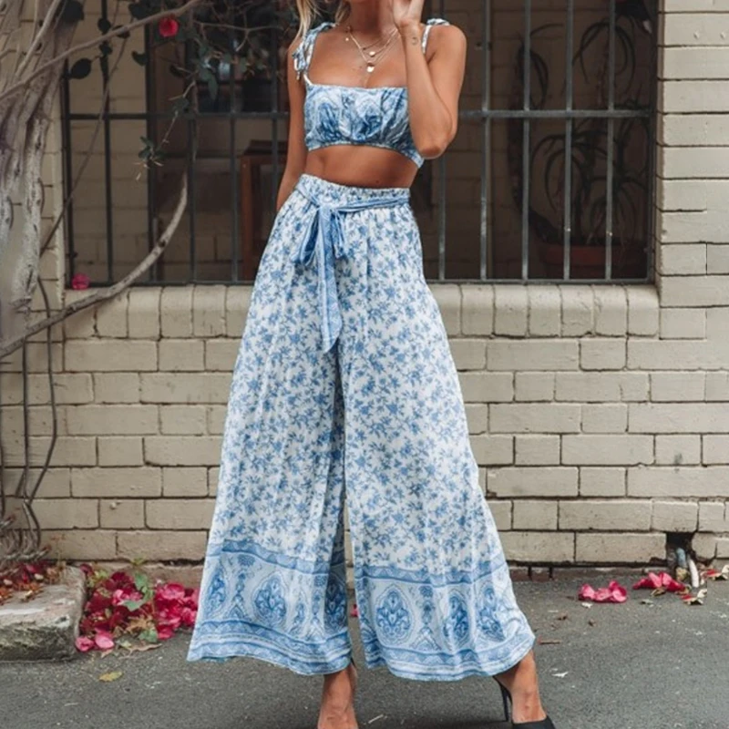 Элегантные сексуальные пляжные Boho летние 2019 женские комбинезоны с поясом на