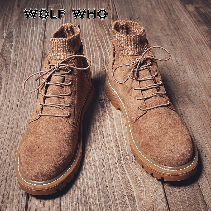 WOLF WHO/Новая зимняя мужская обувь модные мужские теплые ботильоны на шнуровке Мужская обувь в британском стиле мужские кожаные ботинки buty meskie X-032