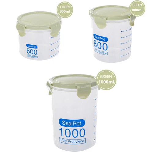 GREEN 3PCS Boxi 3Psc/набор диспенсер для зерновых прозрачных пластиковых банок и крышек, Герметичная канистра, кухонная сортировочная коробка для хранения продуктов, контейнер - Цвет: GREEN 3PCS