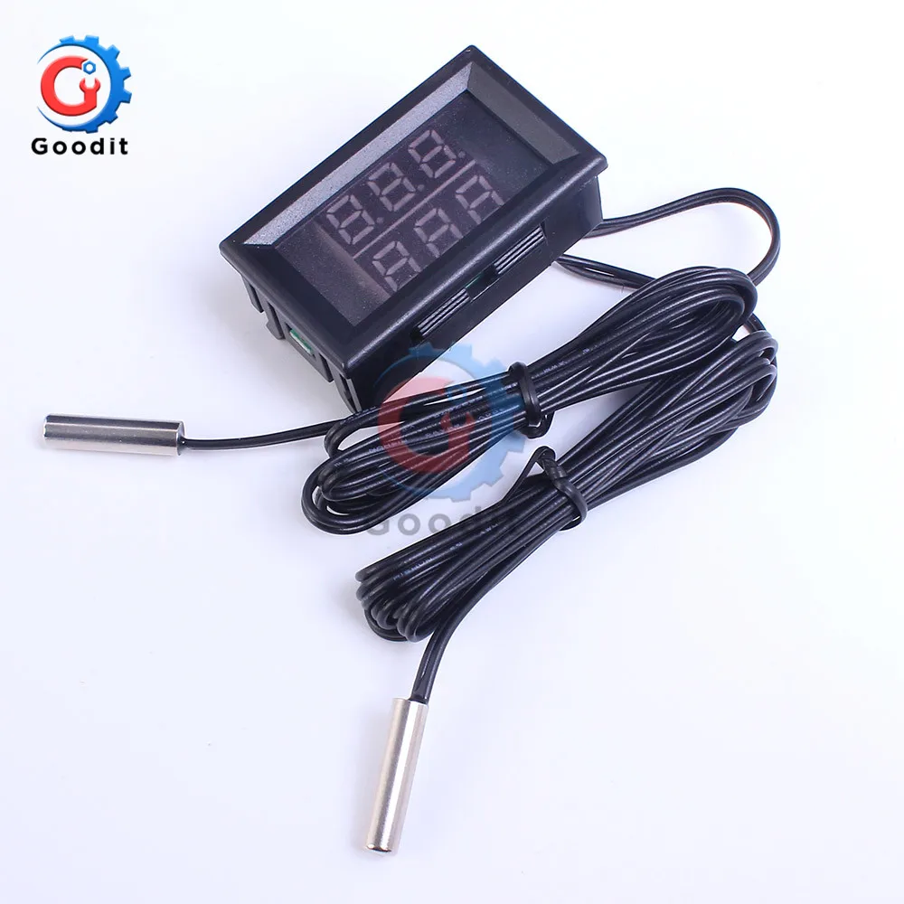 DC 4 V-28 V Mini Dual Дисплей светодиодный цифровой Температура Управление; термометр, датчик температуры тестер Управление+ NTC металлический зонд