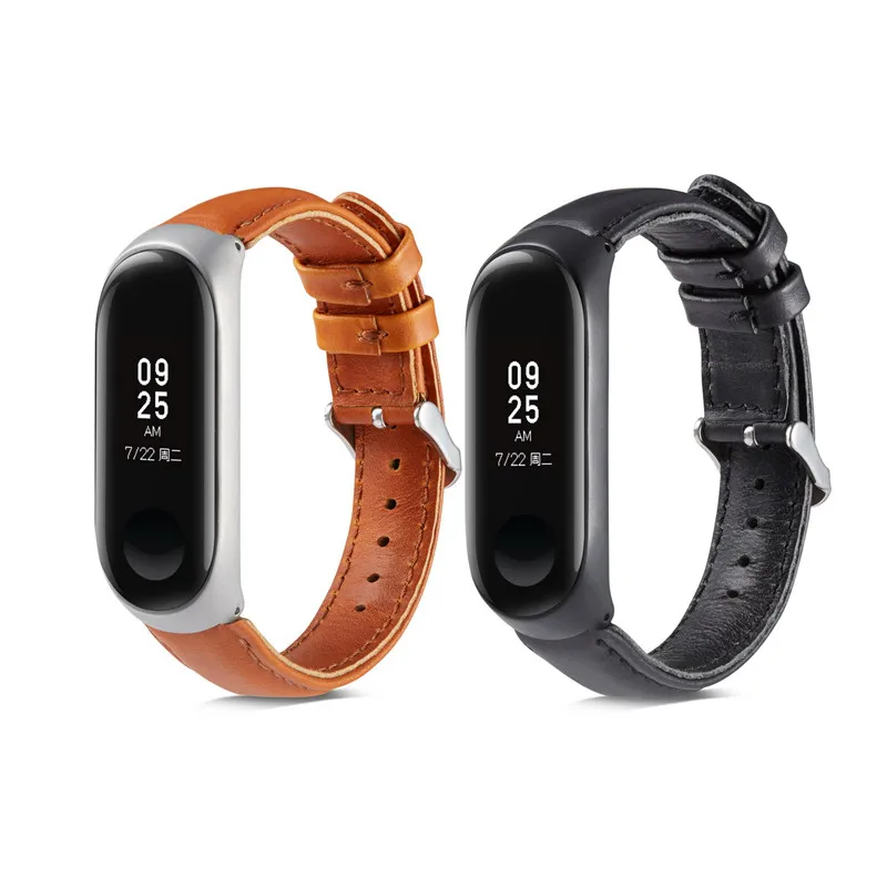 Ремешок из натуральной кожи для Xiaomi Mi Band 3 4 металлическая рамка Mijobs MiBand сменный