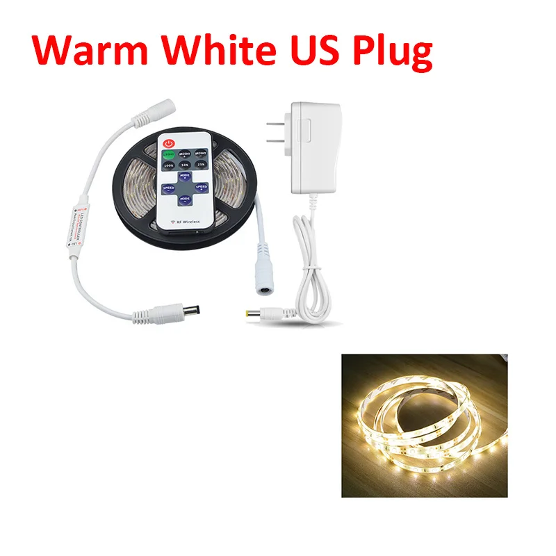 US Plug Warm White Светодиодные с регулируемой яркостью с РЧ пультом дистанционного управления 220 В 110 в EU US power Plug кабинет свет кухня освещение 12 В водостойкая лампа 1-5 м - Цвет: US Plug Warm White