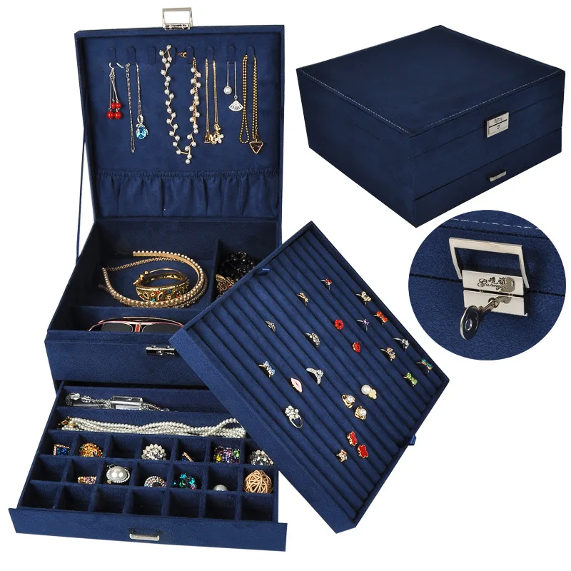 

Guanya Large Capacity Jewelry Box Multilayer Ring Necklace etc. Organizer case with Drawer / Lock Women Wedding Birthday Gift