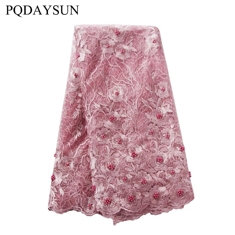 African Lace Fabric High Quality Beads Embroidery Nigerian Tulle Mesh 5 yards for Wedding Party |