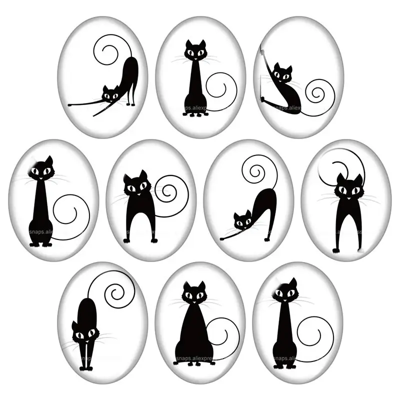 

Beauty Cartoon Cats Lovely 13x18mm/18x25mm/30x40mm mixed Oval photo glass cabochon demo flat back Jewelry findings