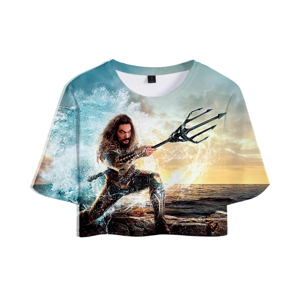 Aquaman 3D короткий топ с принтом женские летние футболки коротким рукавом 2018 горячая