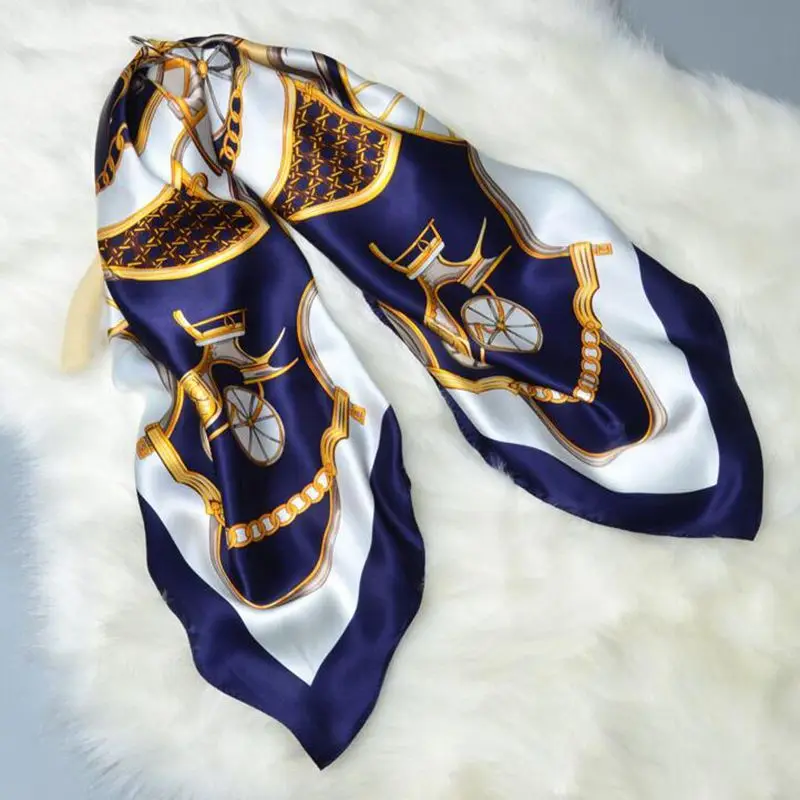 

HANSCARF Carriage Printed 100% Pure Silk Scarf Women Square Silk Scarf 90 Shawl Fashion Smooth High Quality Bandana Hijab