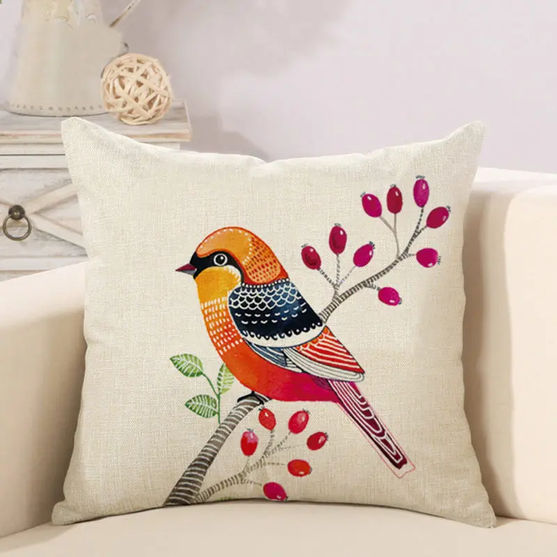 linen cotton new year's pillows cover case bird cushion | Дом и сад