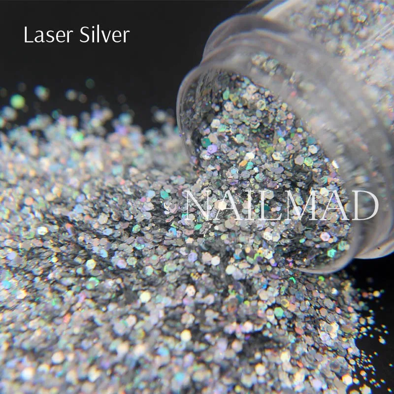 Laser Silver 10 мл/коробка лазерные блестки для ногтей смешанные блестки Holo шестигранные блестки для ногтей пайетки искусство сверкающие блестки Маникюр пыли советы - Цвет: Laser Silver