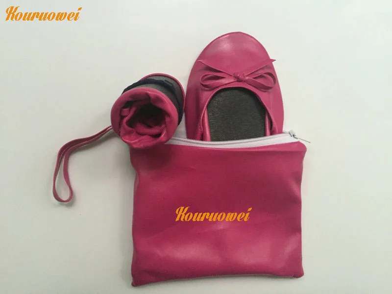 Бесплатная доставка! Дешевые ярко-розовые женские сворачивающиеся балетки с