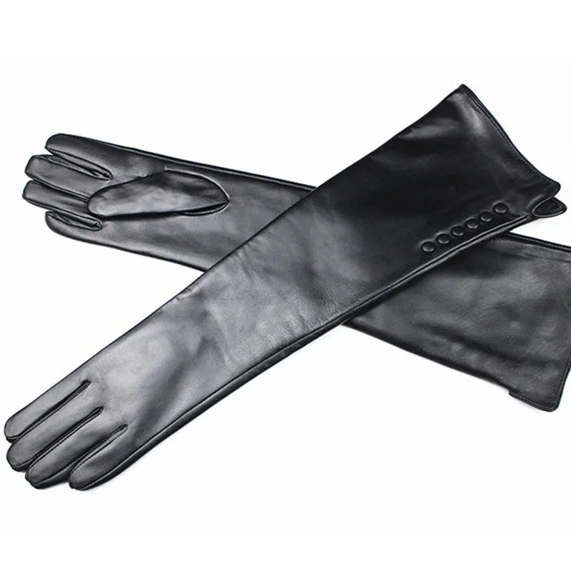 Guantes, длинные перчатки из овчины, женские, натуральная кожа, длина по локоть, кнопка, стиль, бархатная подкладка, теплые