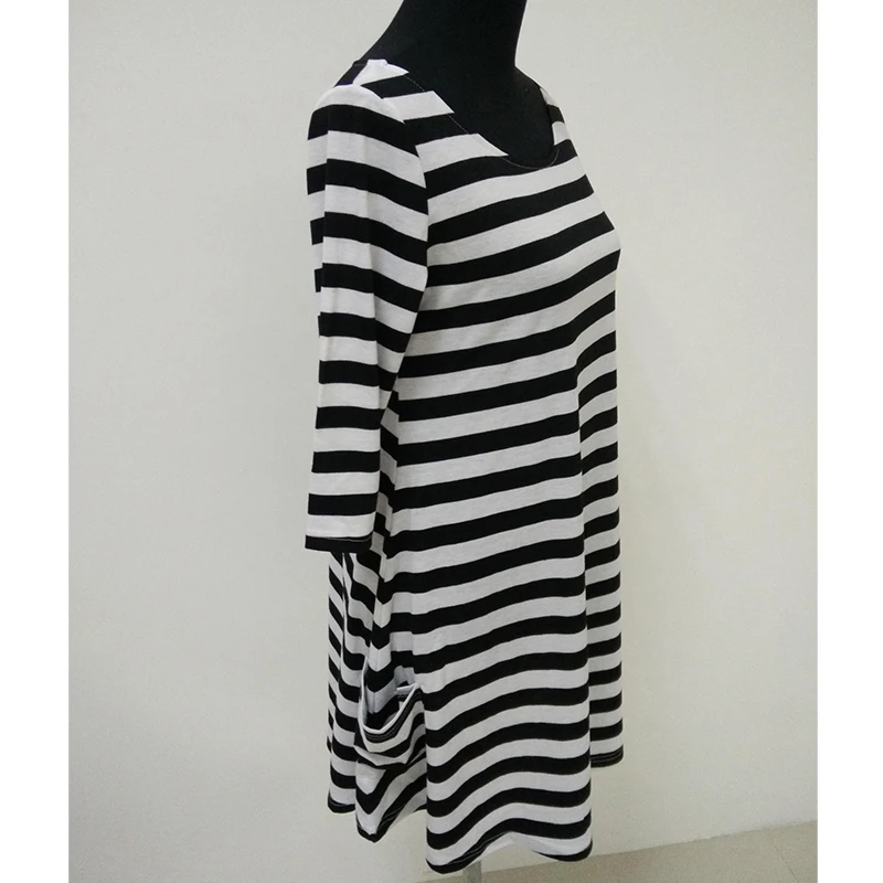 Платья в полоску для мамы и дочки одежда милые платья с карманами всей семьи