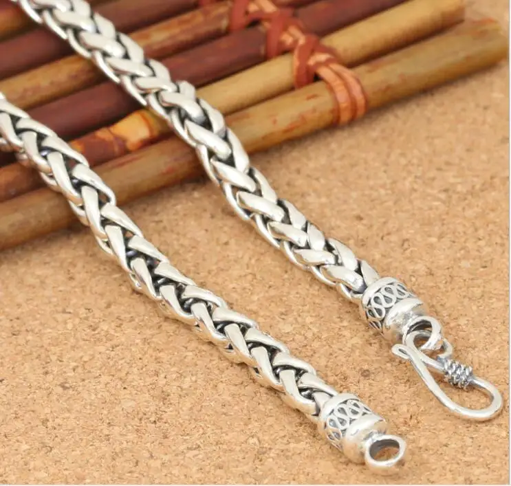 KJJEAXCMY fine jewelry S925 Стерлинговое серебро ювелирные изделия с цепочкой стиль, стильный тайский серебряный мужской 6 мм пеньковая веревка плетеный толстый шею