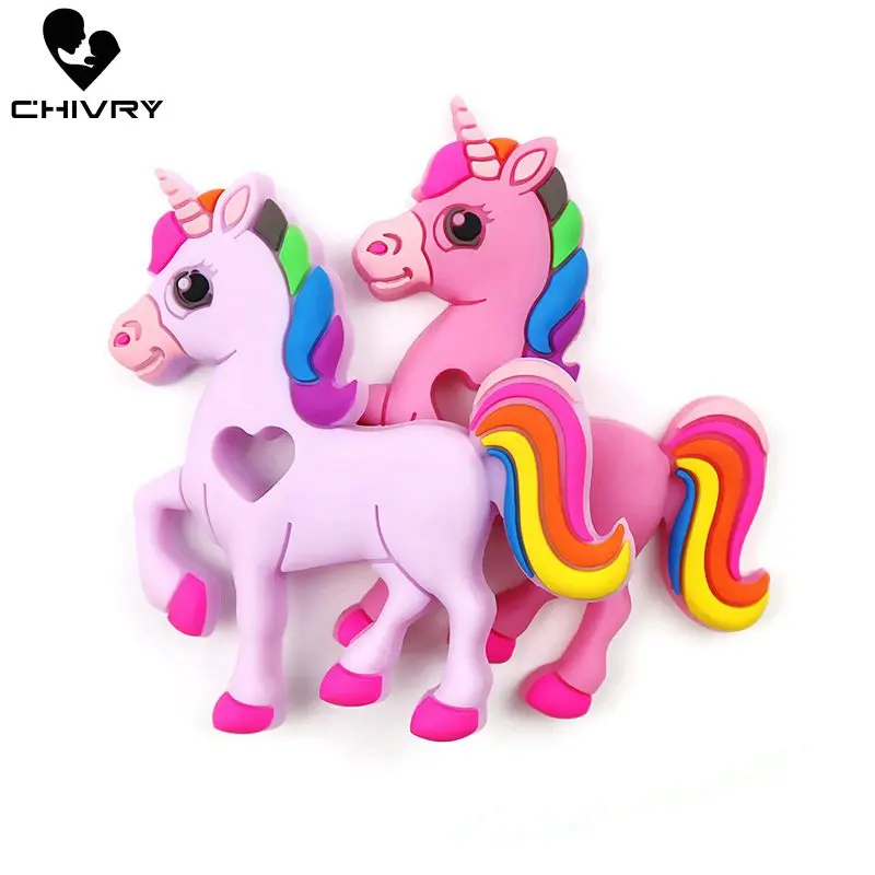 

10Pcs Cute Unicorn Baby Teether Food Grade Silicone Cartoon Unicorn Shape Baby Teething Necklace Toys DIY Newborn Gifts
