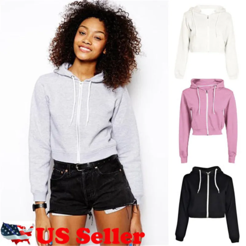 Женские Новые однотонные толстовки на молнии свитшот с капюшоном и длинным