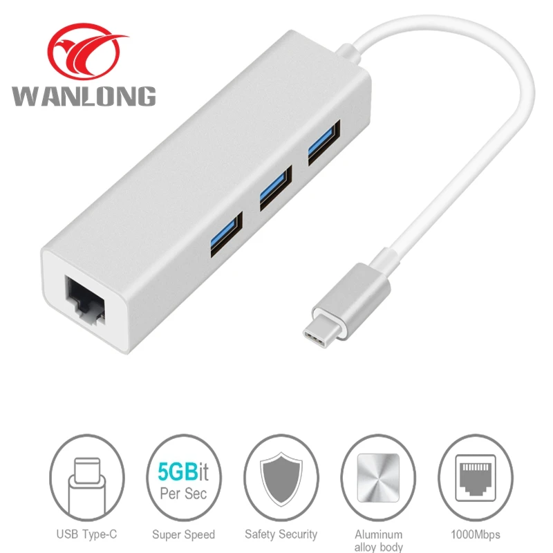 Тип C до Rj45 адаптер 3 * USB 0 Порты и разъёмы с worknet карты 1000Mbp/s сетевой проводной сети