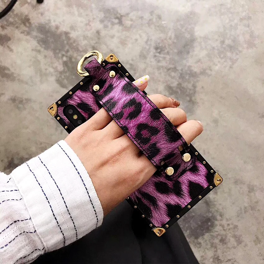 Модный чехол с леопардовым принтом и металлическим ремешком на запястье для iphone X