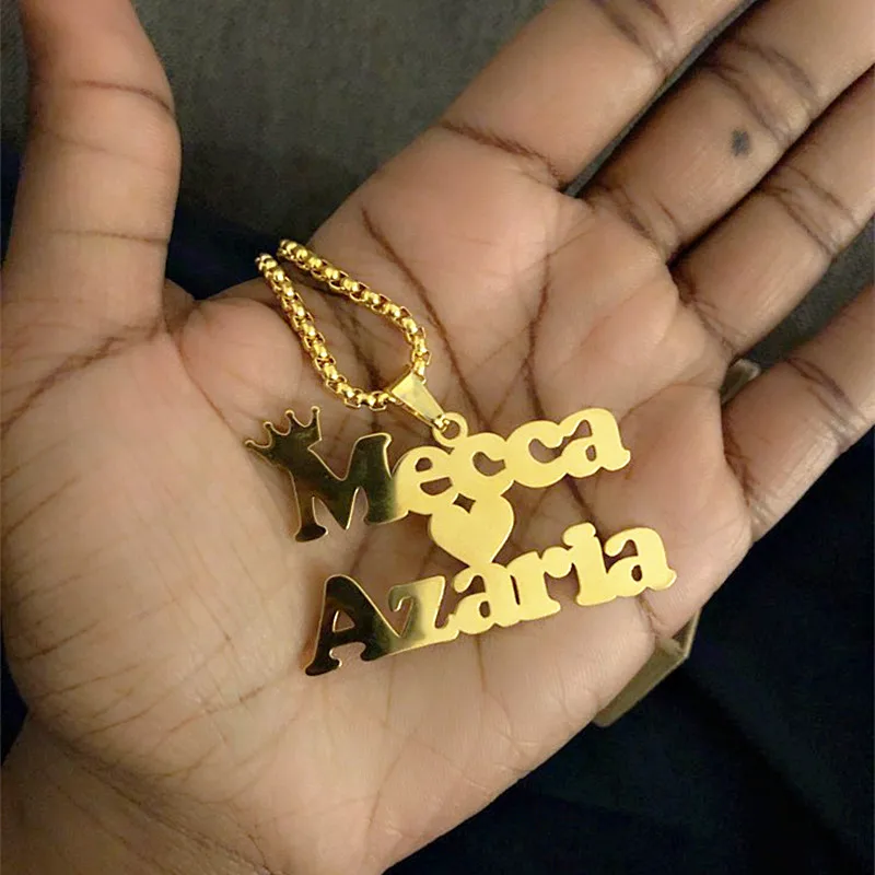 

Hip Hop Jewelry Accessaries Custom Double Name Pendant Necklace For Women Men Stainless Steel Gold Nameplate Box Chain Necklaces