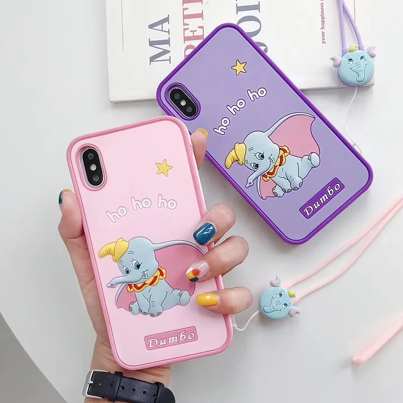 Милый мультяшный Dumbo 3D однотонный силиконовый чехол для iphone X XS Max Xr 8 7 6 6s Plus с